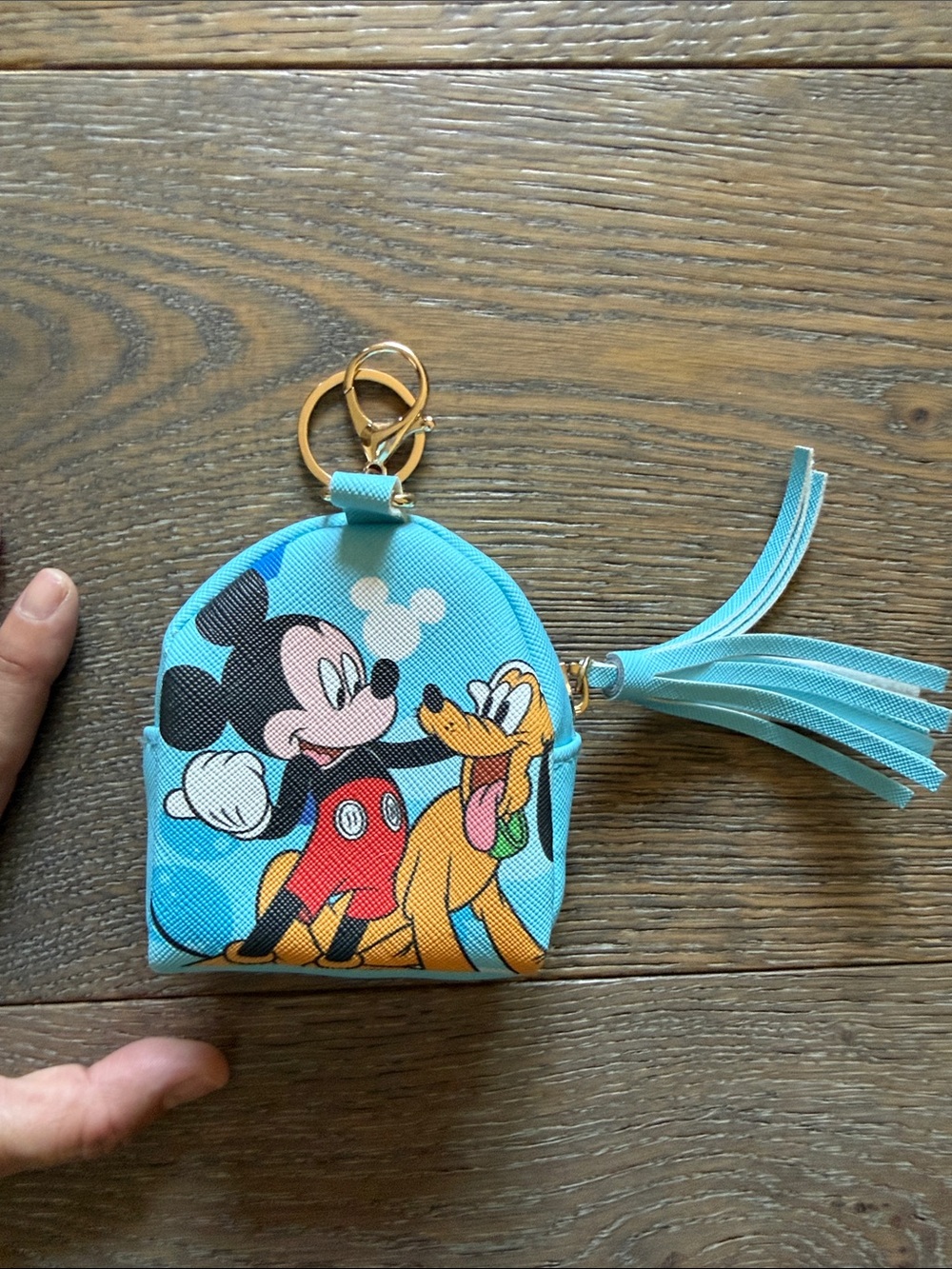 Disney Mickey & Pluto Turquoise Mini Backpack Keychain with Tassel